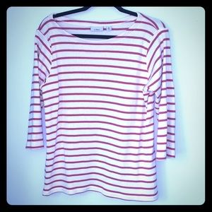 LL Bean L 3/4 Sleeve Red & White Striped Top